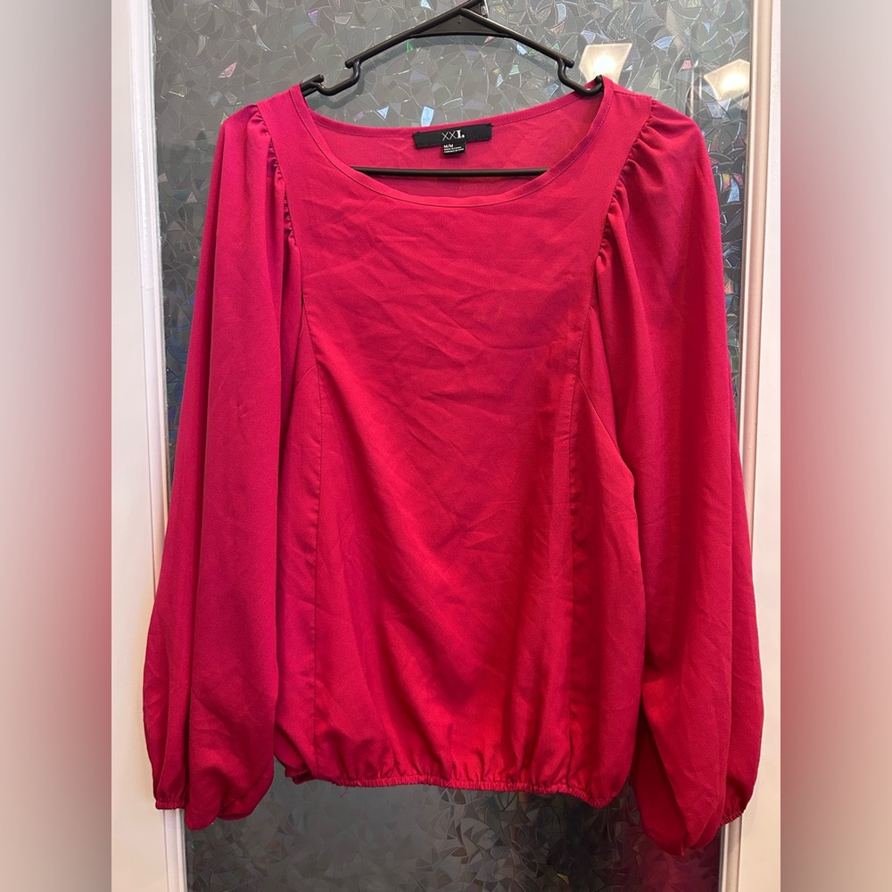 Forever 21 Pink Ruched Long Sleeve Blouse B10